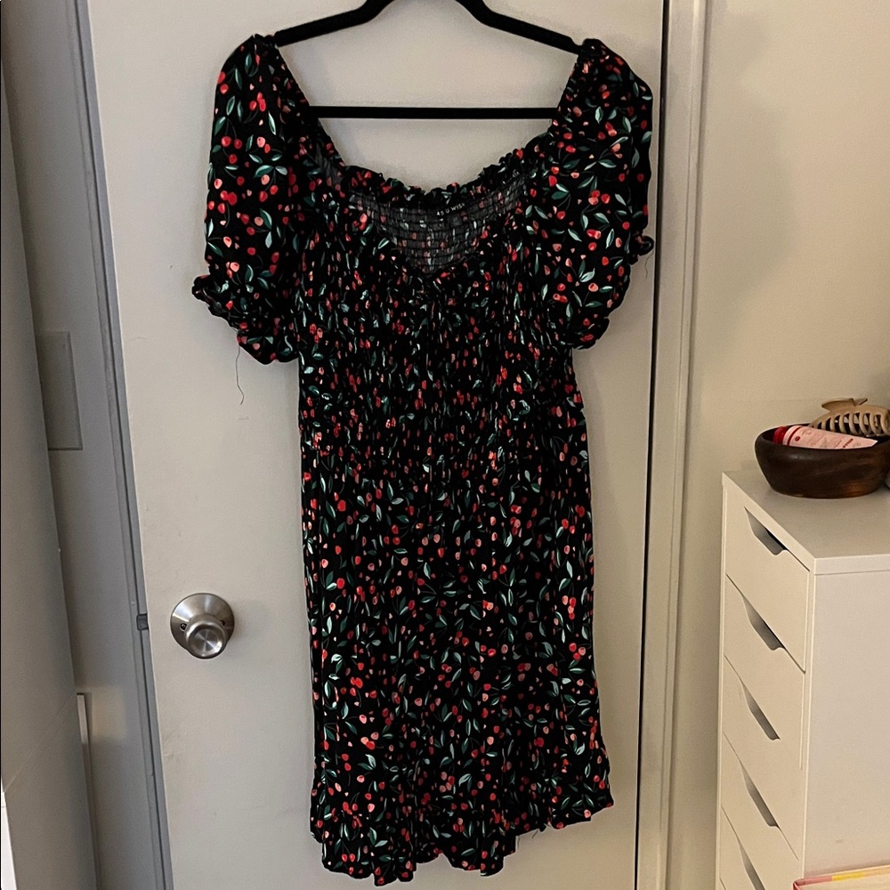 As U Wish Black Dress with Red and Green Floral Pattern